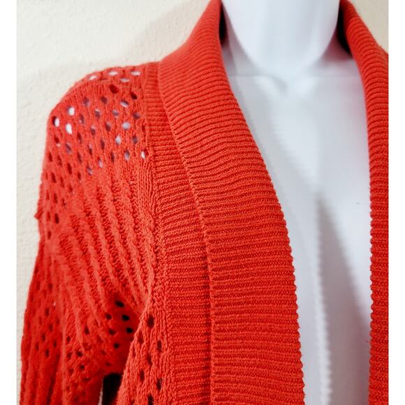 Verve Red Orange Open Front Open Knit Cardigan Sweater Small Lightweight Soft - Picture 5 of 7